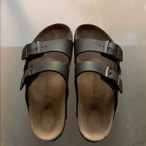 Black leather Birkenstocks